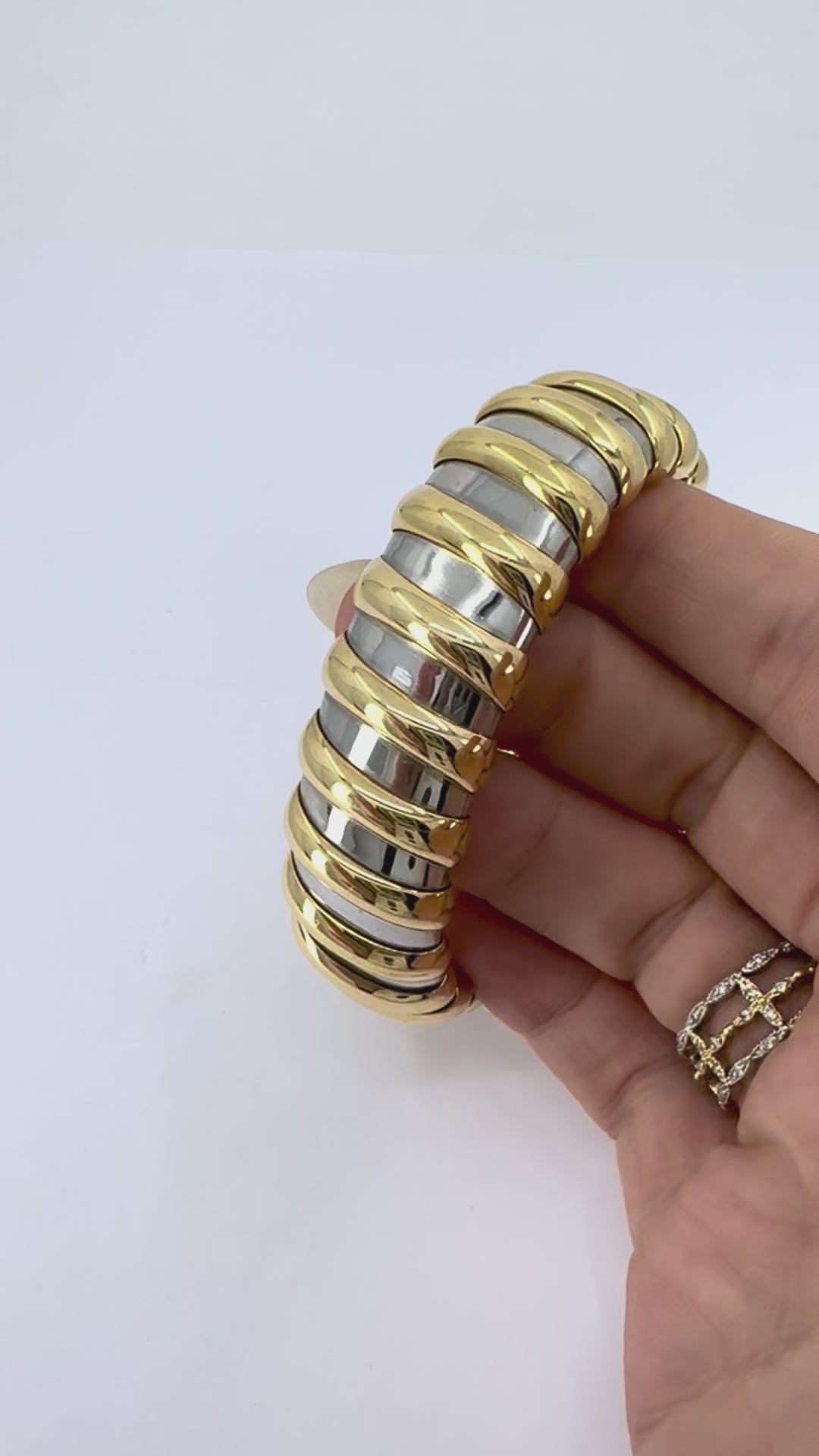 Vintage Bvlgari 18k Gold Stainless Steel Cuff Bracelet