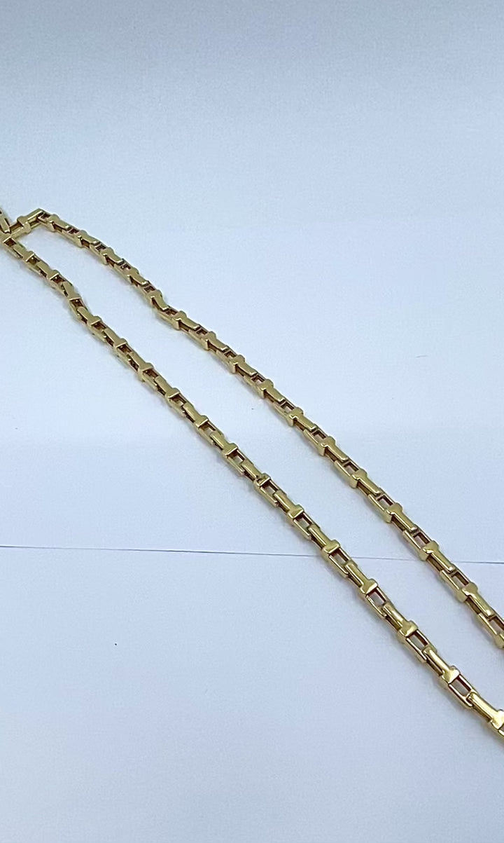 14k Yellow Gold Rectangular Bar Link Chain Necklace