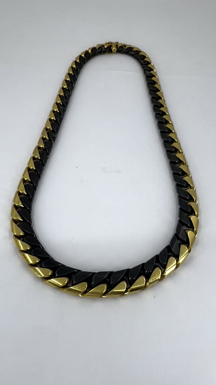 Vintage Bulgari 18k Yellow & Blackened Gold Curb link Chain Necklace