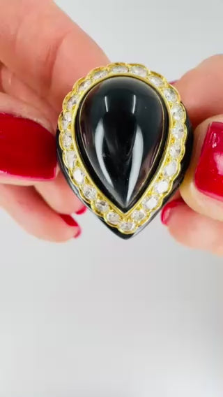 Vintage Tallarico 18k Gold Onyx Ring Diamond Estate Jewelry