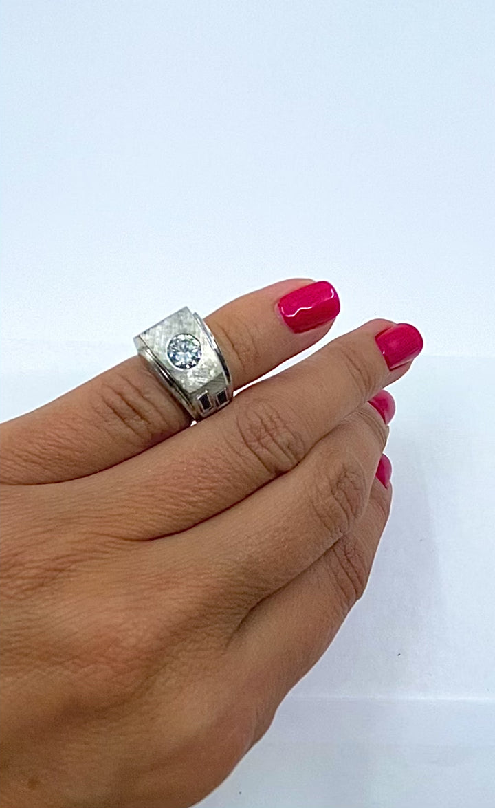 Vintage 14k White Gold Diamond Sapphire Angular Ring