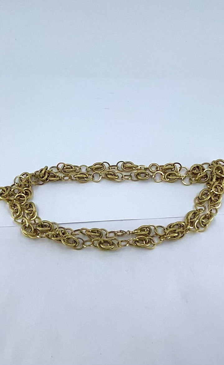 Vintage Italian 14k Textured Link Long Chain Necklace