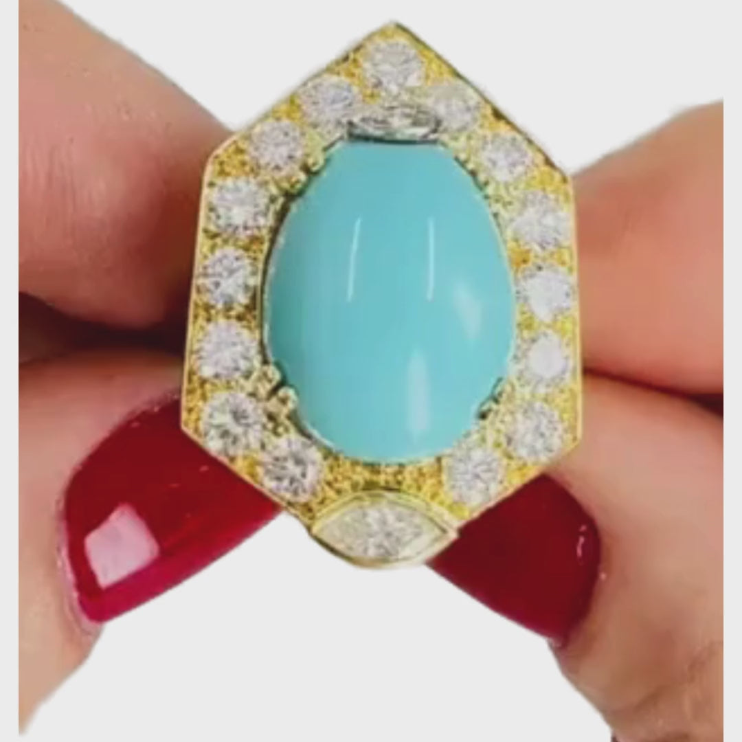 Chaumet Vintage Turquoise Ring Gold Diamond