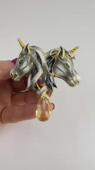 Cartier Brooch by Aldo Cipullo Yellow Sapphire Unicorn Design