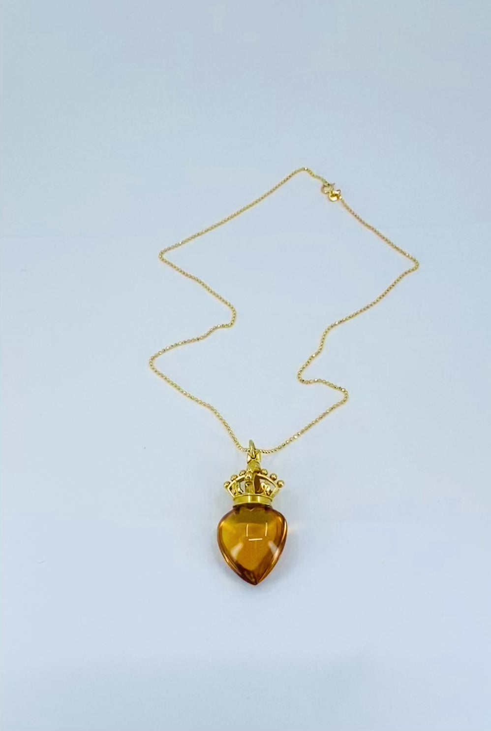 Heart and Crown Pendant Citrine 14k Gold Necklace