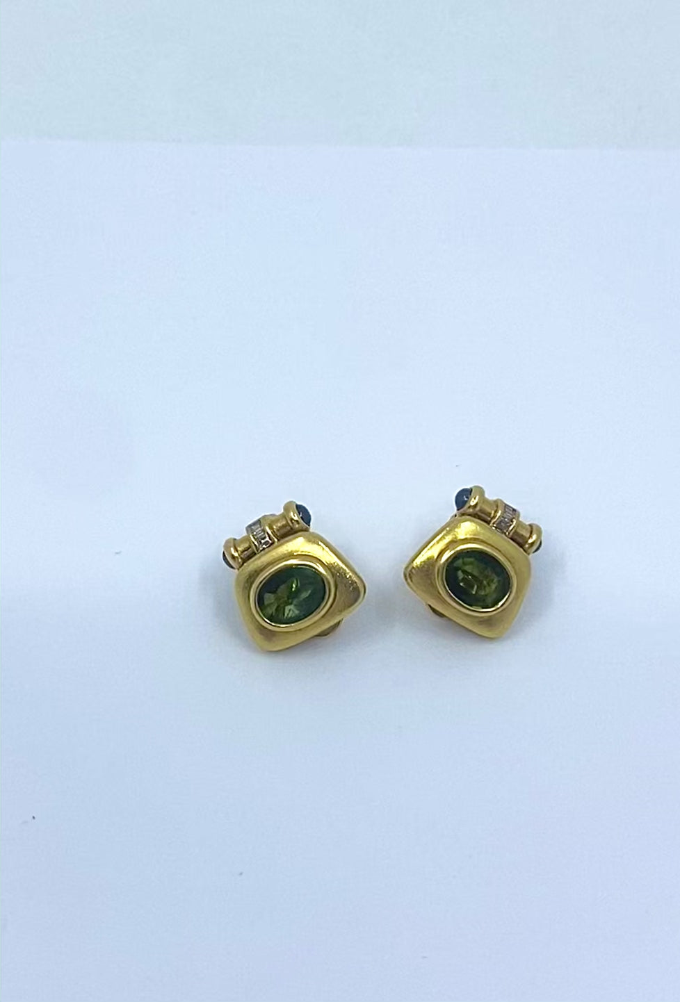 Bulgari Bvlgari 18k Gold Tourmaline Sapphire & Diamond Clip-On Earrings