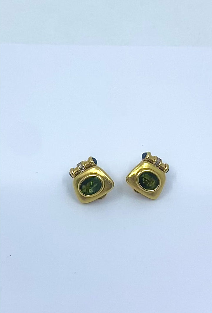 Bulgari Bvlgari 18k Gold Tourmaline Sapphire & Diamond Clip-On Earrings
