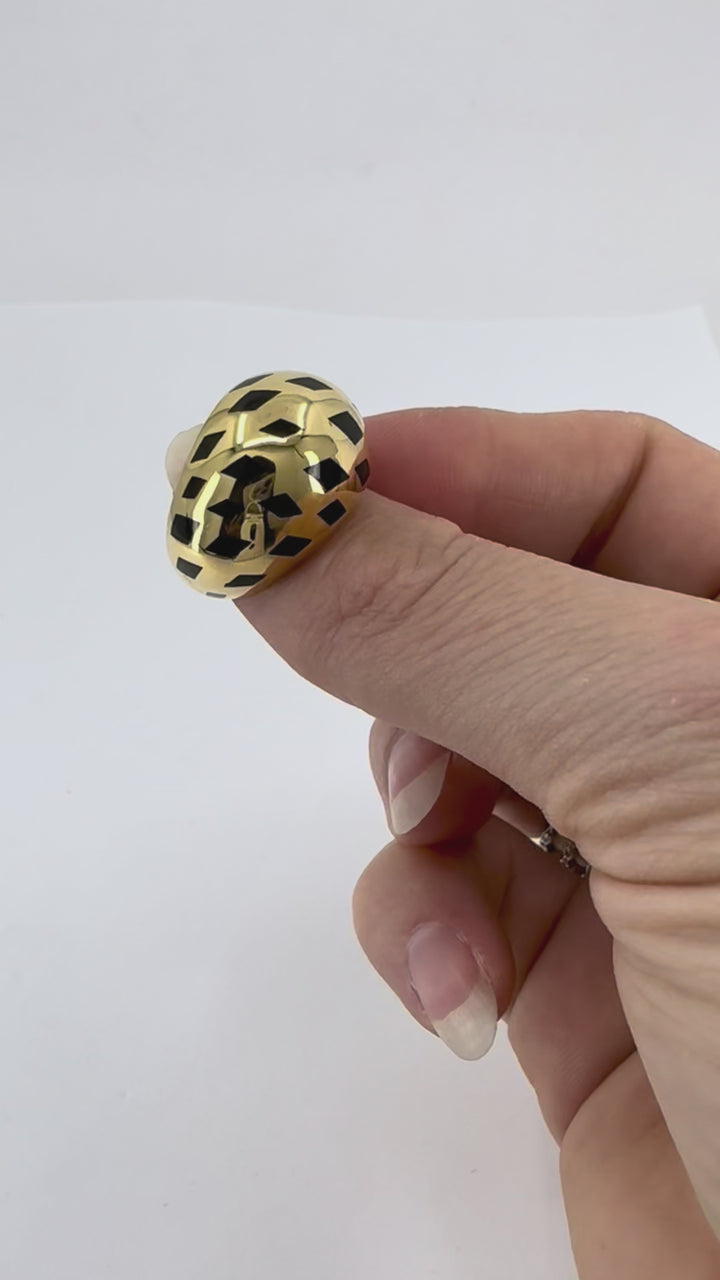 Vintage Cartier Panthere 18k Gold Enamel Bombe Dome Ring
