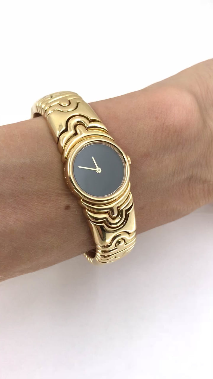Bvlgari Bulgari Parentesi Watch BJ 01 18k Gold Black Dial Original Pouch