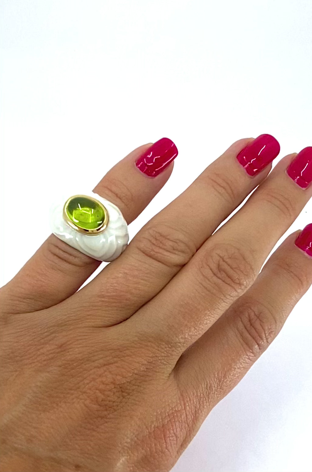 Bvlgari Bulgari Chandra Ring Porcelain Peridot 18k Gold