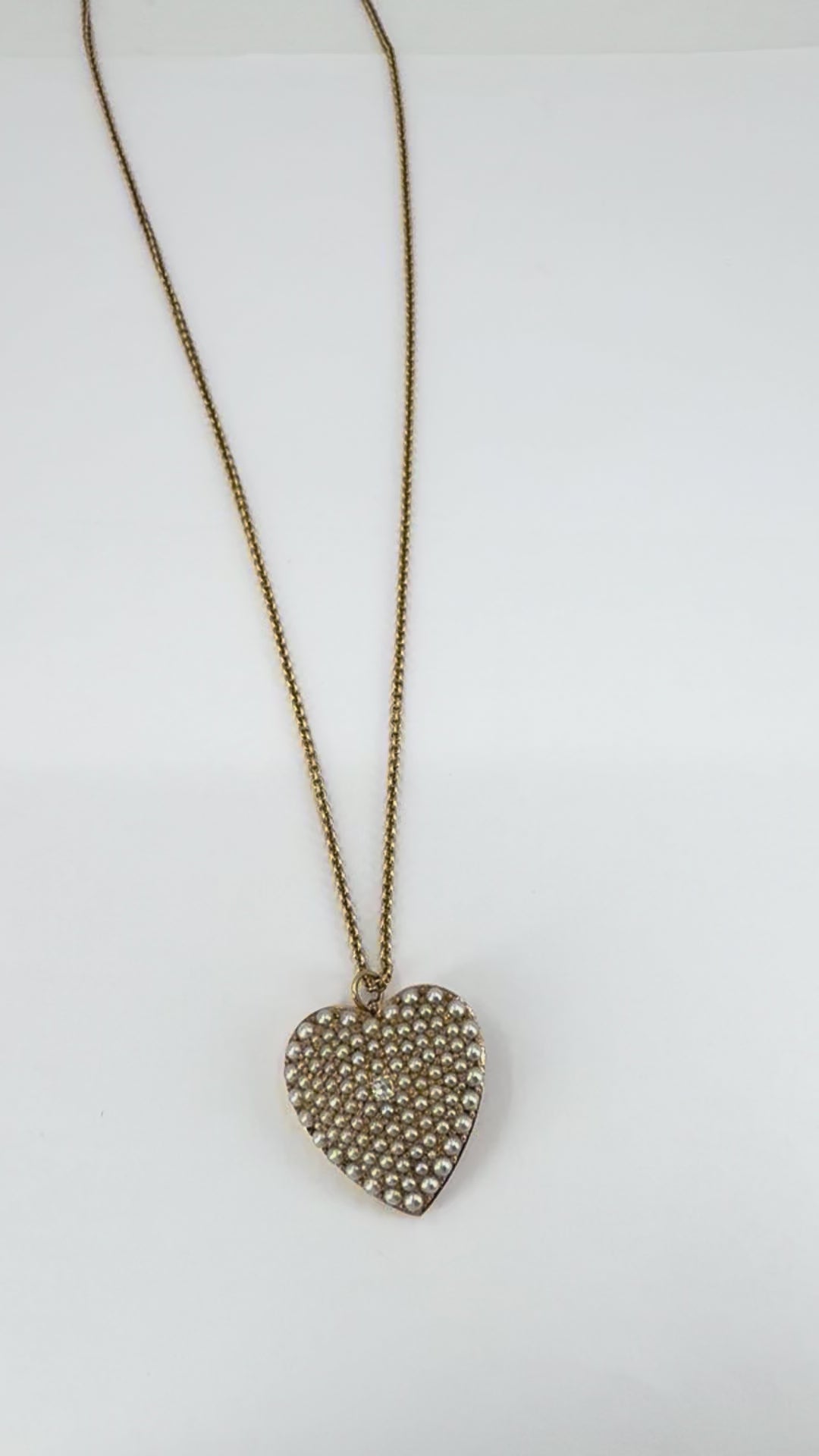 Vintage 14k Gold Diamond Pearl Heart Pendant Necklace