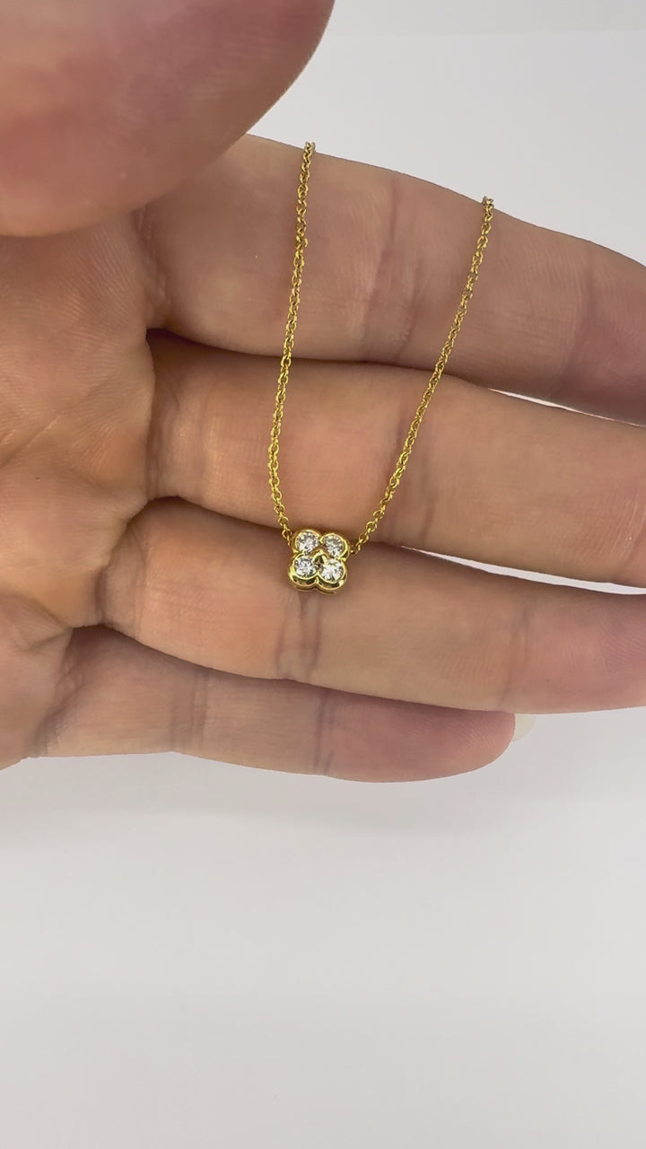 Tiffany & Co. 18k Gold Diamond Clover Flower Pendant Necklace