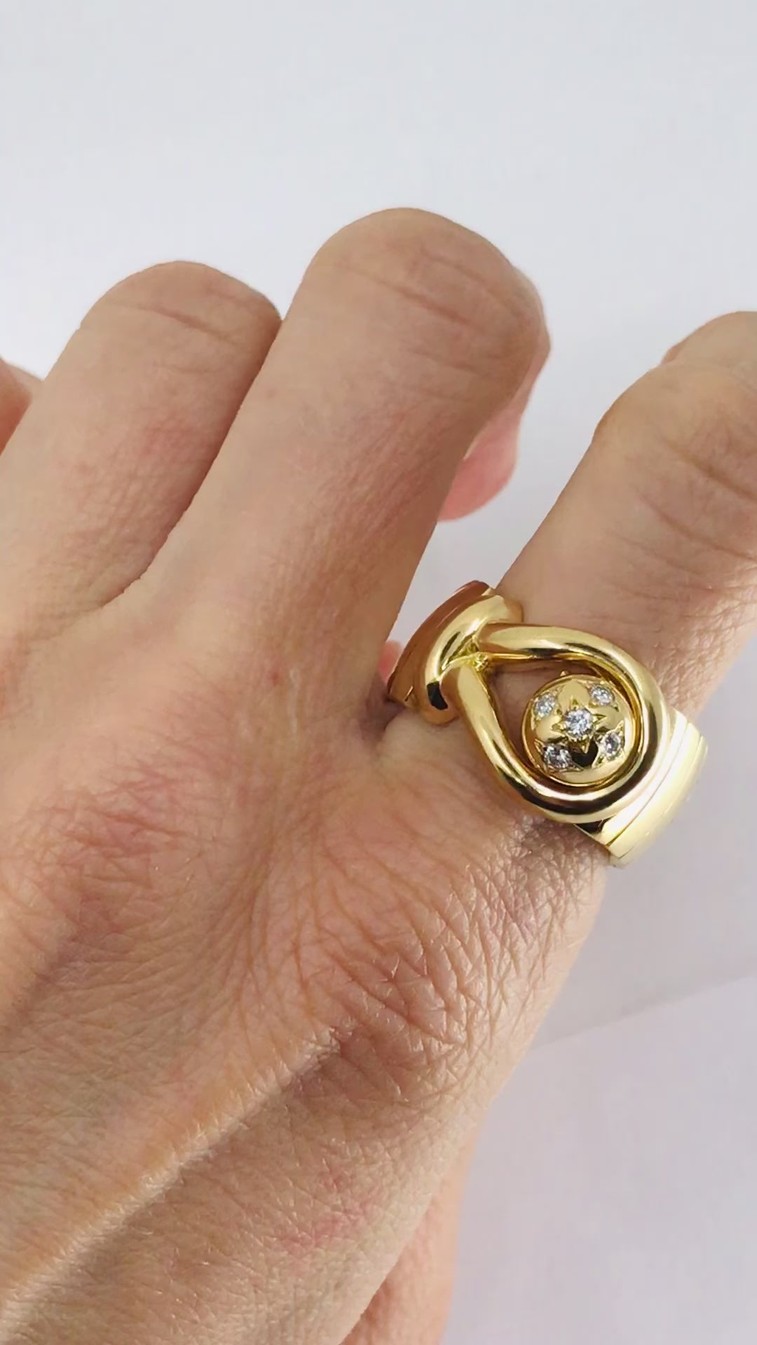 Vintage Chaumet Paris 18k Gold Buckle Ring Diamonds