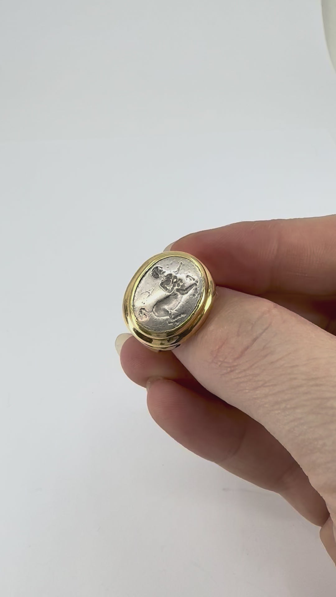 Vintage Bvlgari 18k Gold Ancient Silver Magna Grecia Centaur Bulgari Ring