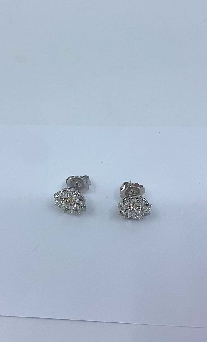 Vintage 14k White Gold Diamond Cluster Stud Earrings Round Cut