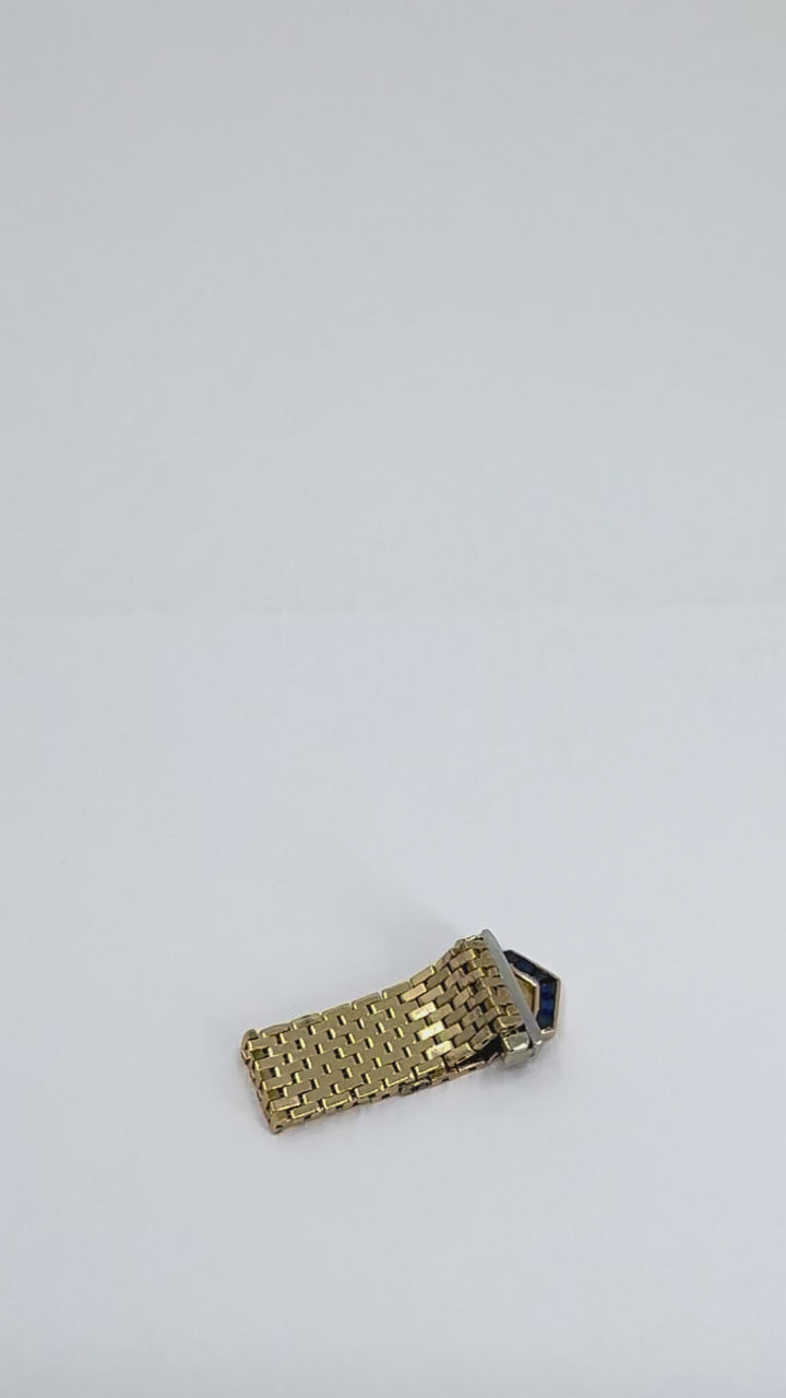 Vintage 14k Gold Platinum Diamond Sapphire Buckle Ring