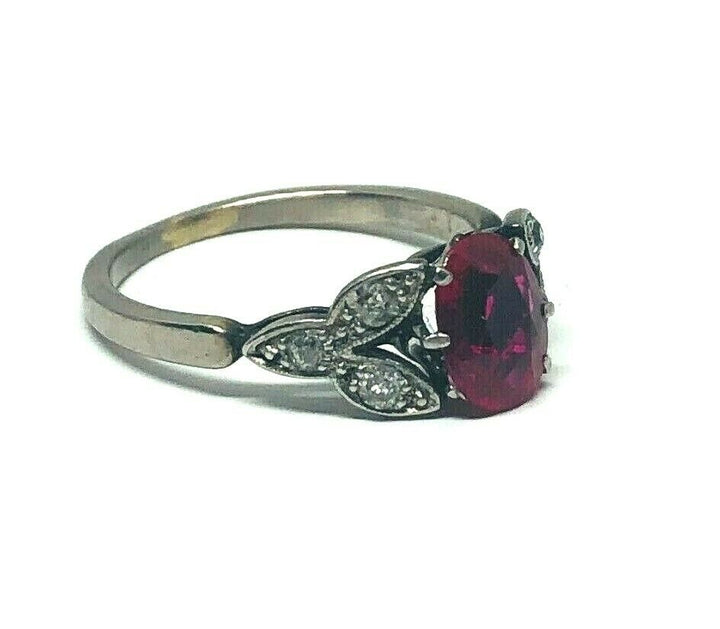 1950's Platinum Ruby Rose Cut Diamond Ring