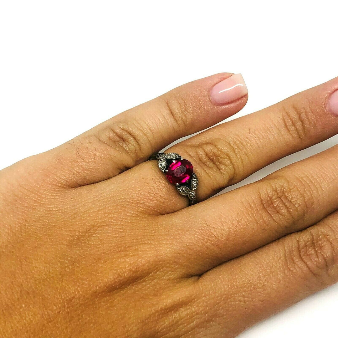 1950's Platinum Ruby Rose Cut Diamond Ring