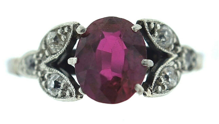 1950's Platinum Ruby Rose Cut Diamond Ring