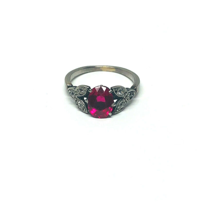 1950's Platinum Ruby Rose Cut Diamond Ring