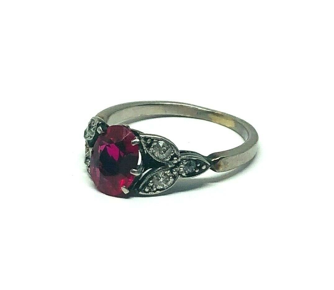 1950's Platinum Ruby Rose Cut Diamond Ring