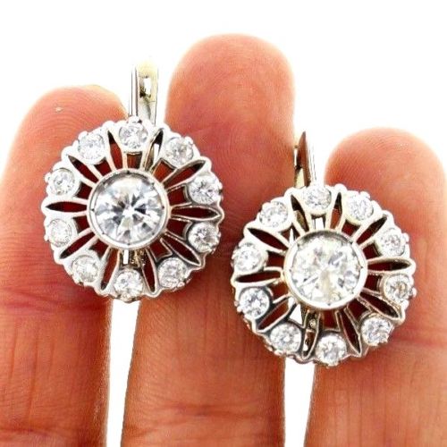 Victorian 18k White Gold & Diamond Cluster Earrings Circa 1900s Russian