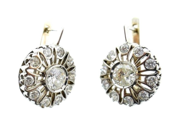 Victorian 18k White Gold & Diamond Cluster Earrings Circa 1900s Russian