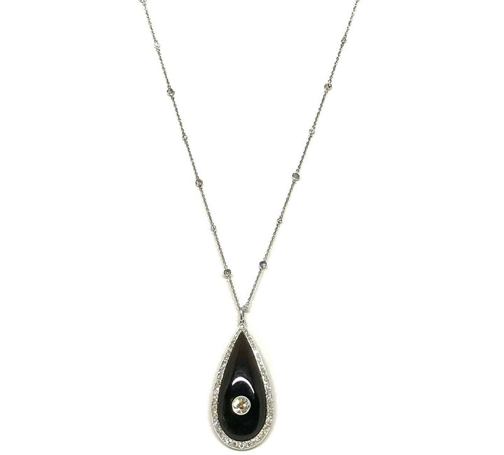 Art Deco Platinum Diamond Necklace Onyx Locket Pendant