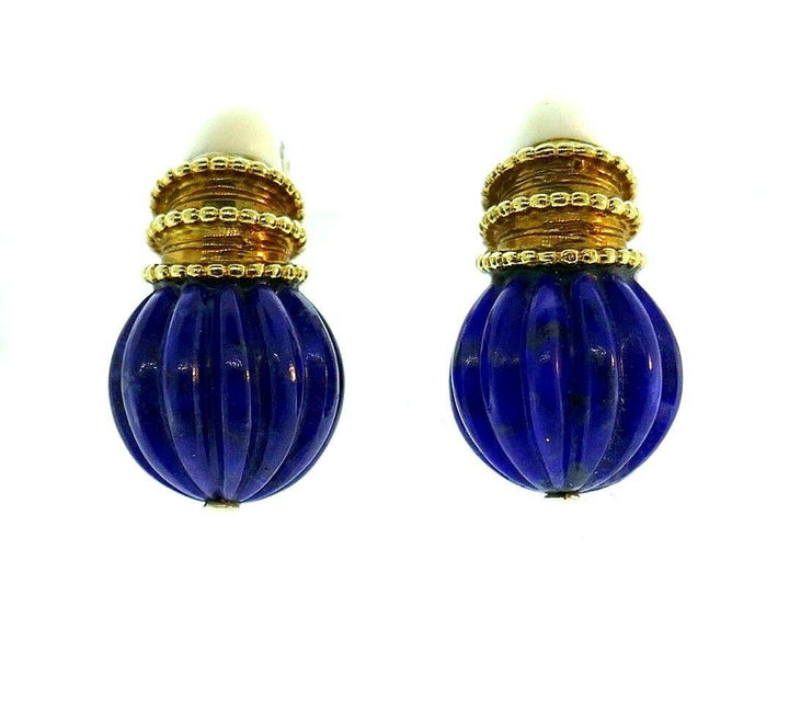 Boucheron Vintage 1970s Yellow Gold Lapis Earrings