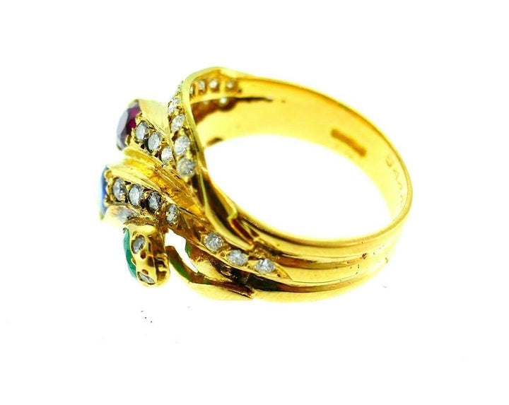 English Vintage Yellow Gold Diamond Gemstones Snake Ring