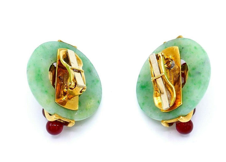 Cartier by A.Cipullo Jade Carnelian Yellow Gold Earrings