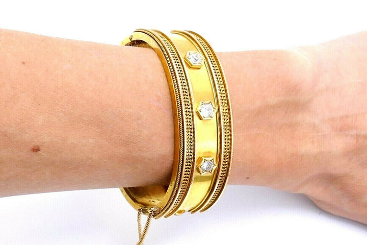 Victorian 14k Yellow Gold Diamond Bangle Bracelet