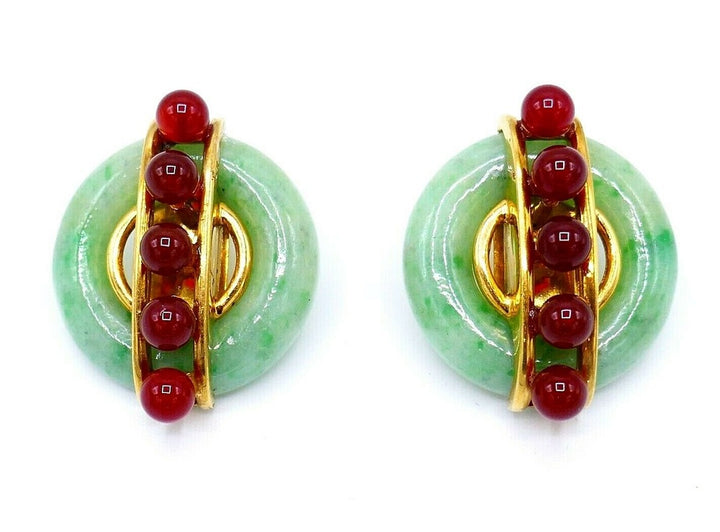 Cartier by A.Cipullo Jade Carnelian Yellow Gold Earrings