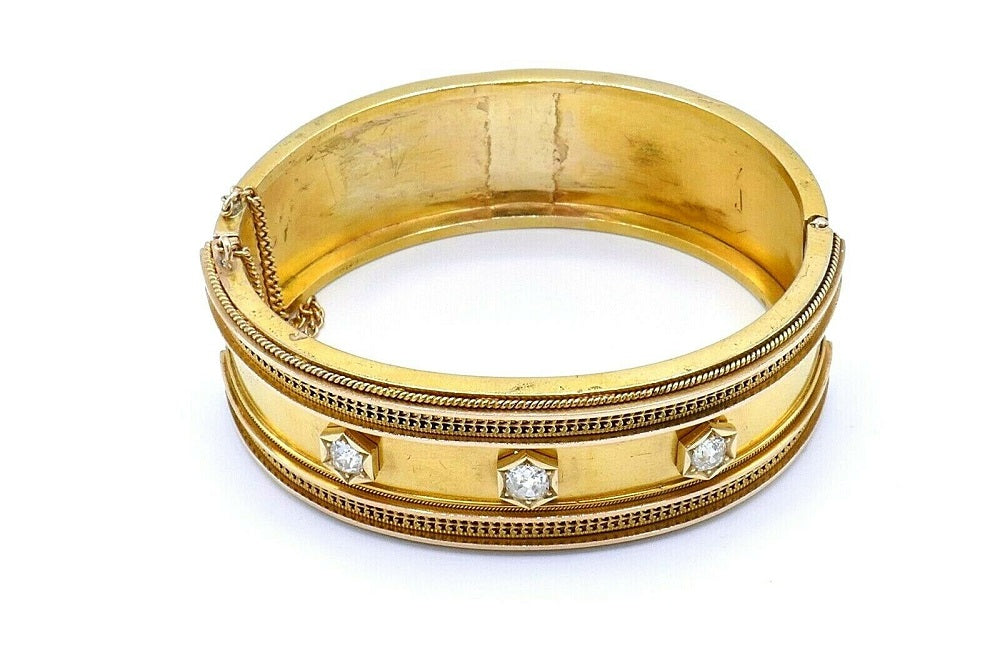 Victorian 14k Yellow Gold Diamond Bangle Bracelet