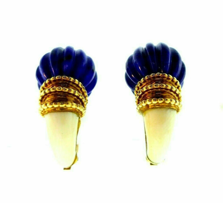 Boucheron Vintage 1970s Yellow Gold Lapis Earrings