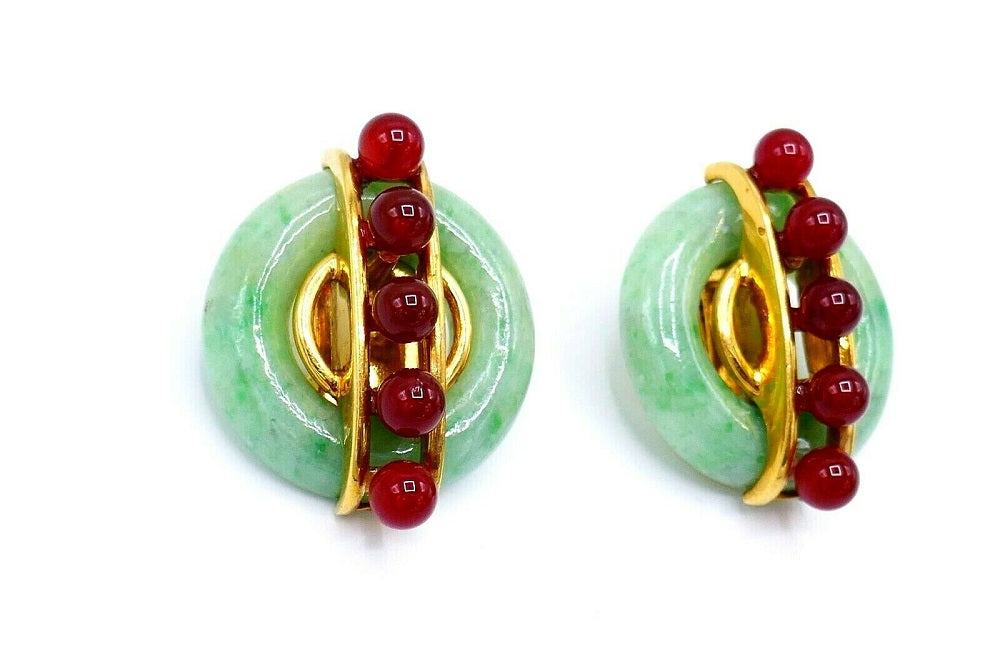 Cartier by A.Cipullo Jade Carnelian Yellow Gold Earrings