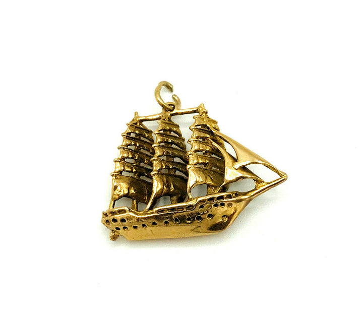 Vintage 14k Yellow Gold Ship Caravel Charm Pendant