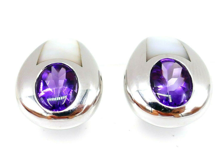 Mauboussin Vintage White Gold Amethyst Mother of Pearl Earrings