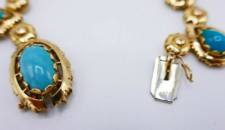 1970s Yellow Gold Turquoise Necklace Earrings Set