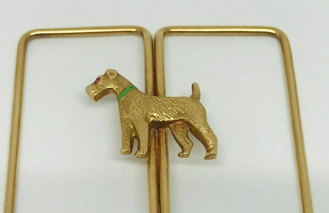 Vintage 14k Yellow Gold Enamel Ruby Dog Money Clip