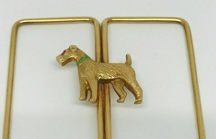 Vintage 14k Yellow Gold Enamel Ruby Dog Money Clip