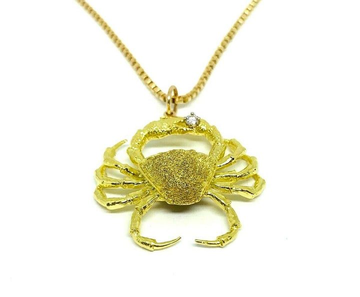 Modern Artisan Yellow Gold Diamond Crab Pendant Necklace