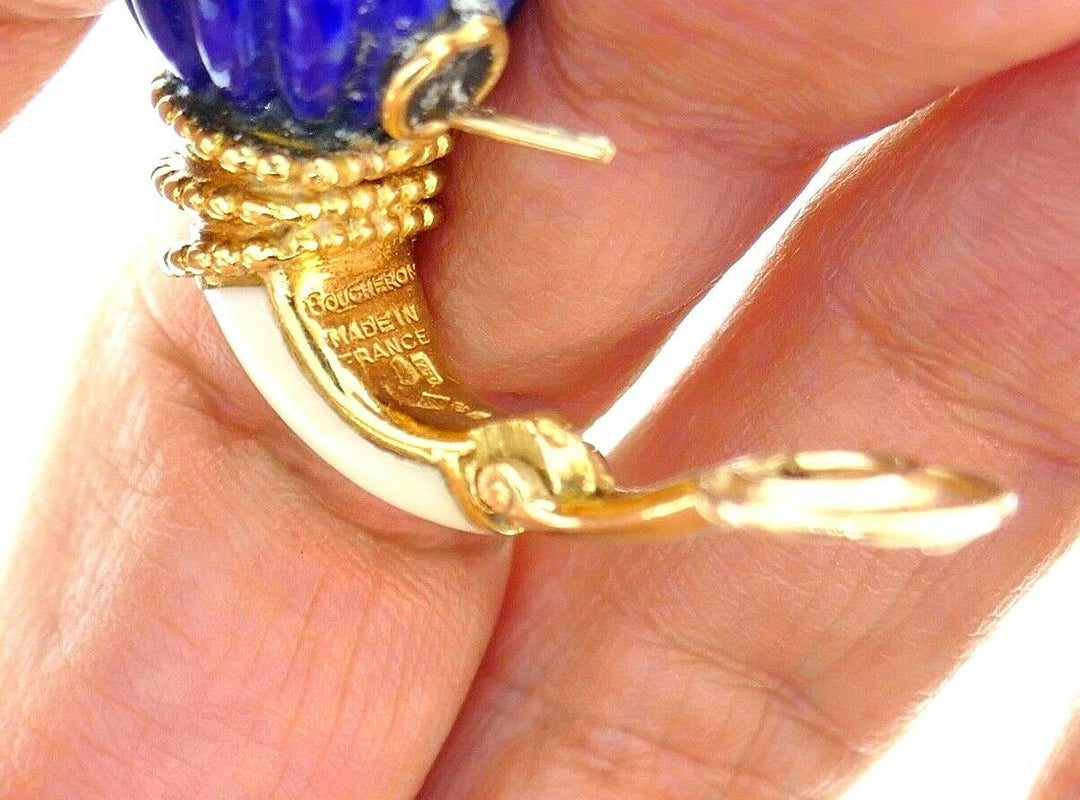 Boucheron Vintage 1970s Yellow Gold Lapis Earrings