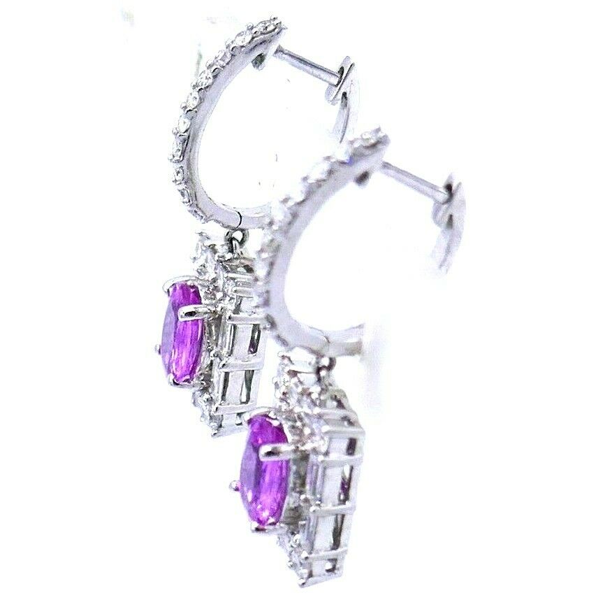 18k White Gold Diamond Pink Sapphire Drop Earrings