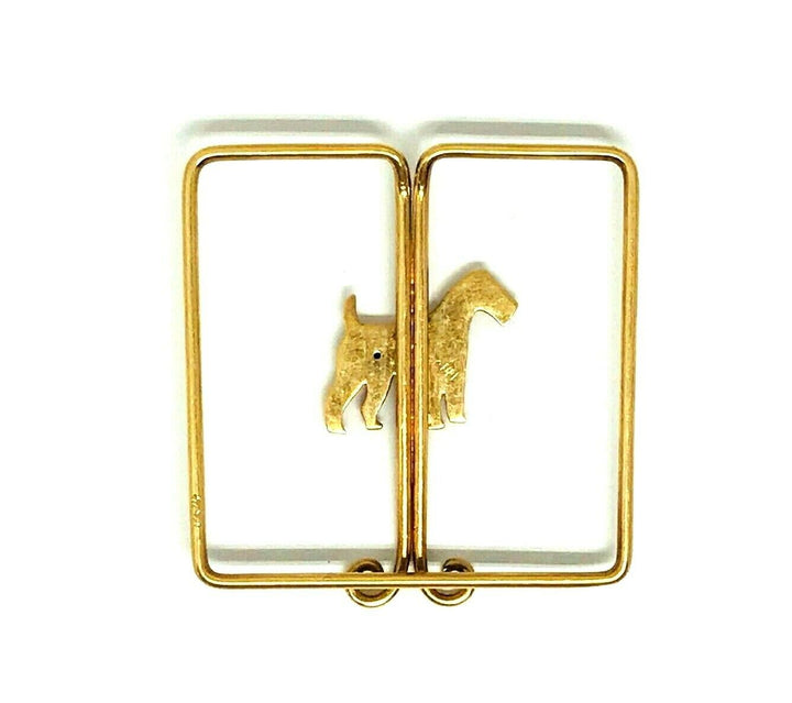 Vintage 14k Yellow Gold Enamel Ruby Dog Money Clip