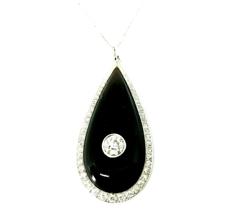 Art Deco Platinum Diamond Necklace Onyx Locket Pendant