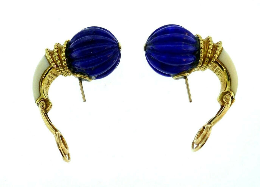 Boucheron Vintage 1970s Yellow Gold Lapis Earrings