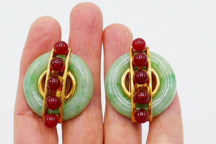 Cartier by A.Cipullo Jade Carnelian Yellow Gold Earrings