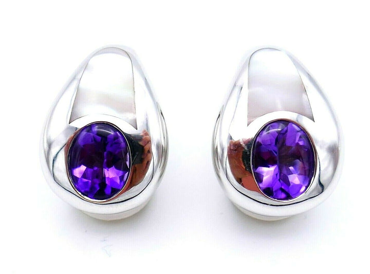 Mauboussin Vintage White Gold Amethyst Mother of Pearl Earrings