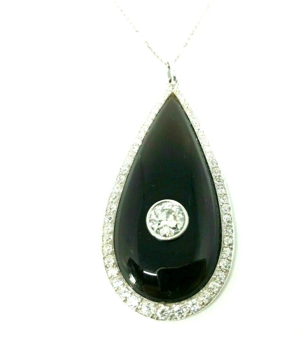 Art Deco Platinum Diamond Necklace Onyx Locket Pendant